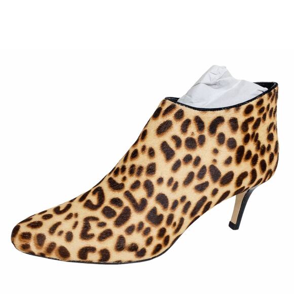 New Pelle Moda Tan Leopard Yelm Calf Hair Kitten Heeled Ankle Booties 6.5 - Picture 1 of 10